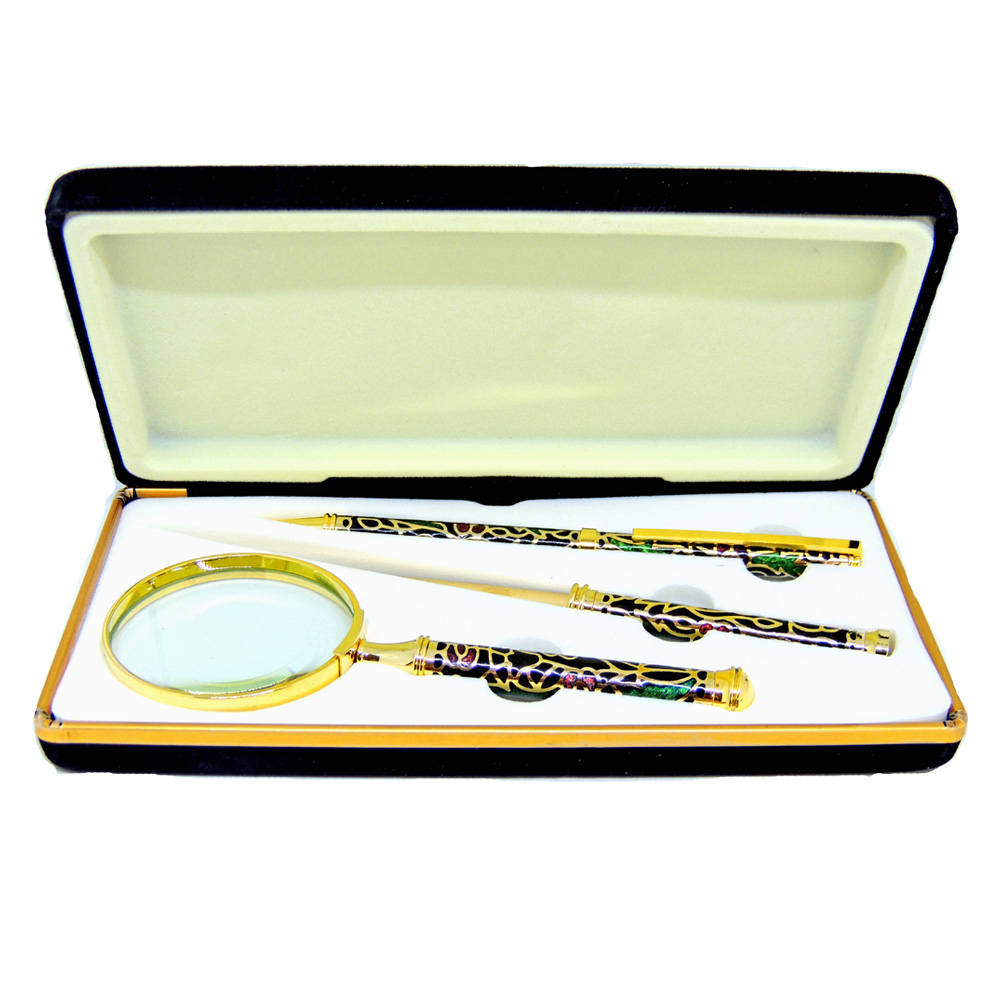 Details about  /  Pen Gift Set Cloisonne letter opener box Black enamel writing instrument NWT