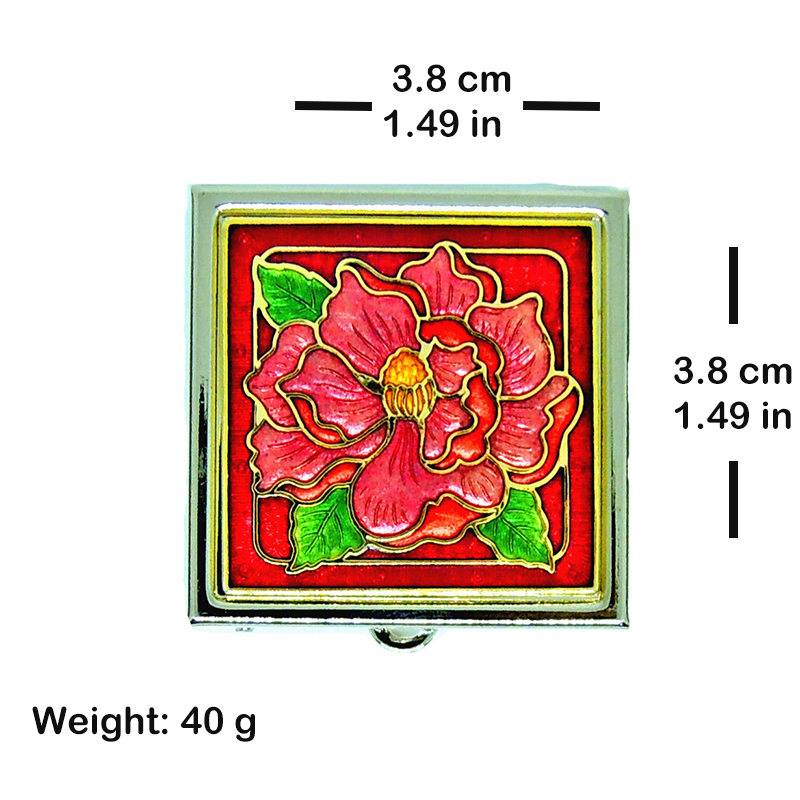 decorative pill box | metal pillbox | cloisonne square shaped pill box