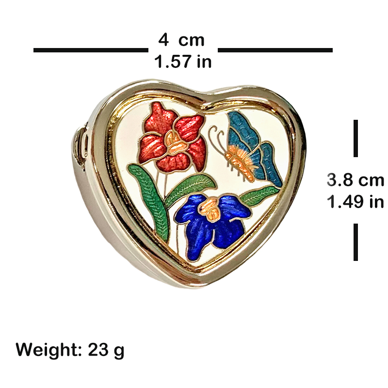 decorative pill box | metal pillbox | cloisonne small heart shaped pill box